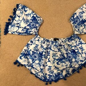 Blue and White Floral Off the Shoulder Top